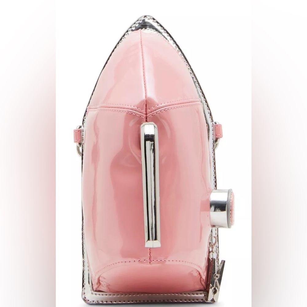 Betsey Johnson Kitch Iron bag NWT Pink Patent Crossbody Bag with Silver Chain - Picture 4 of 9